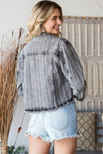 Washed Denim Jacket with Rhinestone - PRIVILEGE 