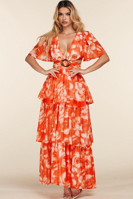 ROSES WITH DRAWSTRING BACK MAXI DRESS - PRIVILEGE 