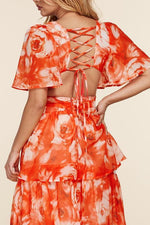 ROSES WITH DRAWSTRING BACK MAXI DRESS - PRIVILEGE 