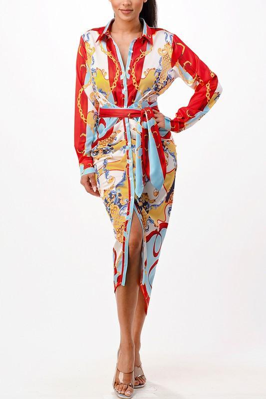 VERCASE PRINT MIDI DRESS SATIN - PRIVILEGE 