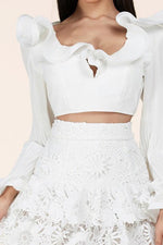 Ruffled Long Sleeve Crop Top Skirt Set - PRIVILEGE 