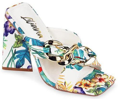 Slip On Chunky High Heel Dressy Sandal with chain detail - PRIVILEGE 