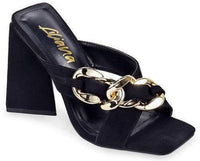 Slip On Chunky High Heel Dressy Sandal with chain detail - PRIVILEGE 