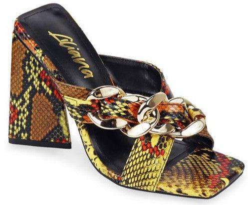 Slip On Chunky High Heel Dressy Sandal with chain detail - PRIVILEGE 