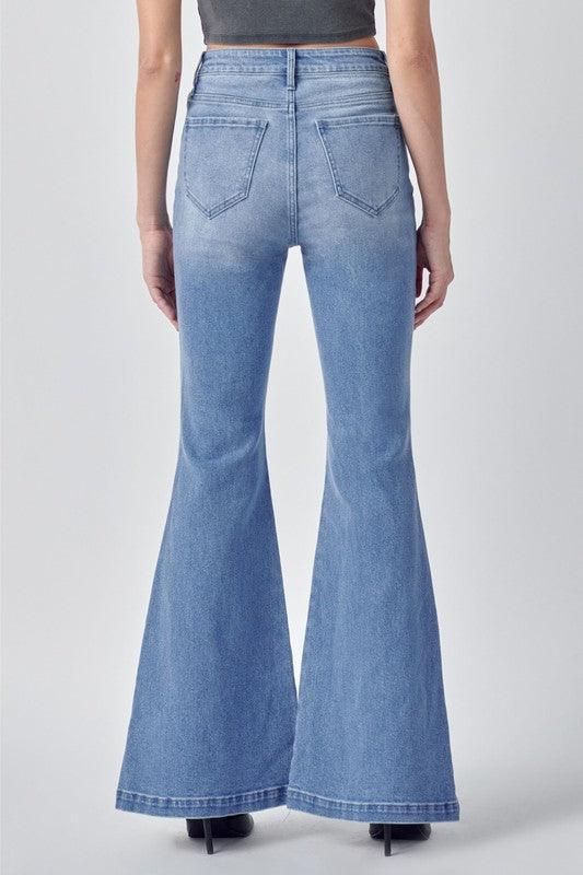 Two Tone High Rise Front Pocket Flare - PRIVILEGE 
