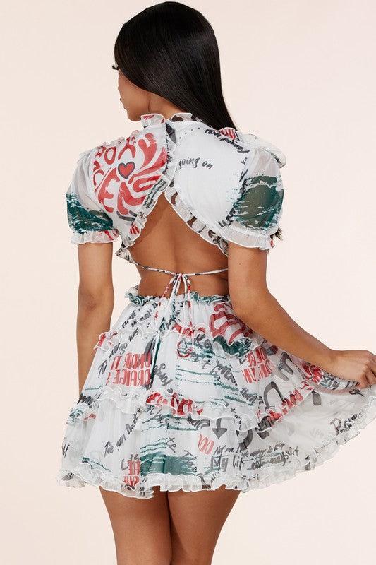 ART PRINT MINI DRESS WITH OPEN BACK - PRIVILEGE 