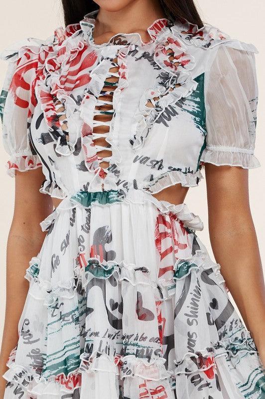 ART PRINT MINI DRESS WITH OPEN BACK - PRIVILEGE 