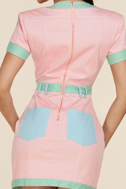 Pastel Color Block Mini Dress - PRIVILEGE 