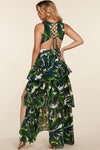 Tropical Leaf Print Monokini-Inspired Maxi Dress - PRIVILEGE 