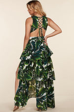 Tropical Leaf Print Monokini-Inspired Maxi Dress - PRIVILEGE 