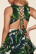 Tropical Leaf Print Monokini-Inspired Maxi Dress - PRIVILEGE 