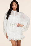 MINI WHITE DRESS WITH BALLON SLEEVES - PRIVILEGE 