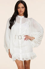 MINI WHITE DRESS WITH BALLON SLEEVES - PRIVILEGE 