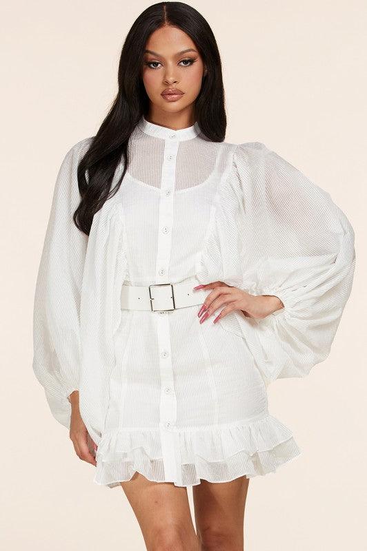 MINI WHITE DRESS WITH BALLON SLEEVES - PRIVILEGE 