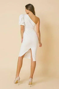 DENIM WHITE MIDI DRESS - PRIVILEGE 