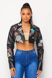 Cropped Faux Leather Jacket batch work - PRIVILEGE 