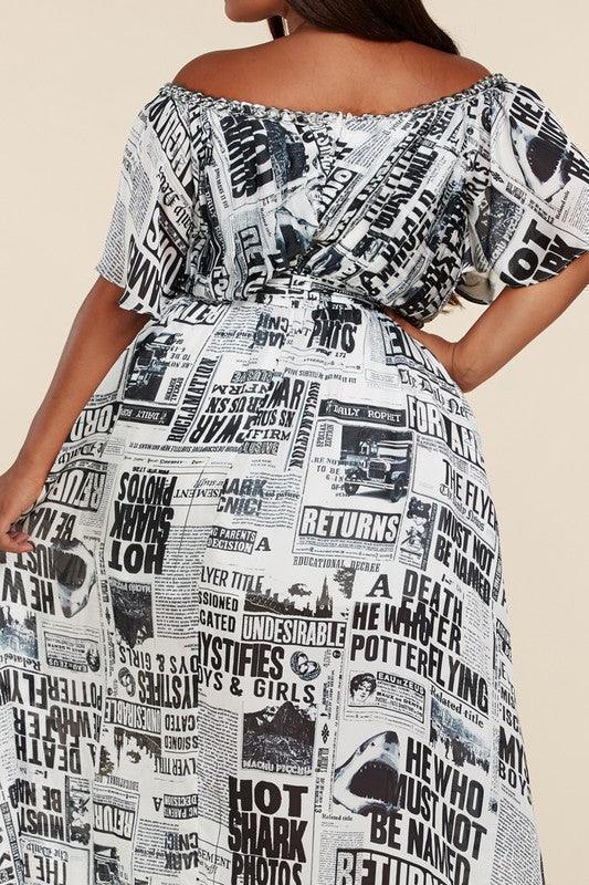 NEWS PRINT MAXI DRESS - PRIVILEGE 