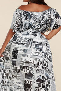 NEWS PRINT MAXI DRESS - PRIVILEGE 