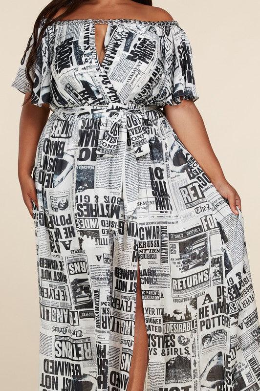 NEWS PRINT MAXI DRESS - PRIVILEGE 