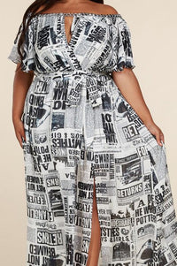 NEWS PRINT MAXI DRESS - PRIVILEGE 