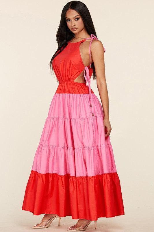 CANDY PINK RED MAXI DRESS - PRIVILEGE 