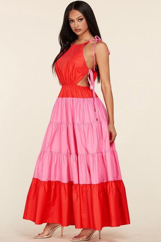 CANDY PINK RED MAXI DRESS - PRIVILEGE 