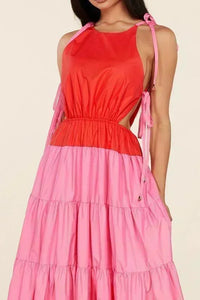 CANDY PINK RED MAXI DRESS - PRIVILEGE 