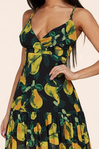 Black maxi dress boasts yellow pear print - PRIVILEGE 