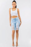 HIGH WAIST FRAYED EDGE DENIM SHORTS - PRIVILEGE 