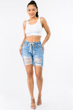 HIGH WAIST BAND WAIST BOYFRIEND SHORTS - PRIVILEGE 