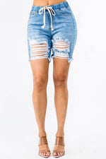 HIGH WAIST BAND WAIST BOYFRIEND SHORTS - PRIVILEGE 