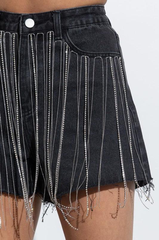 RHINESTONE DENIM SHORTS - PRIVILEGE 