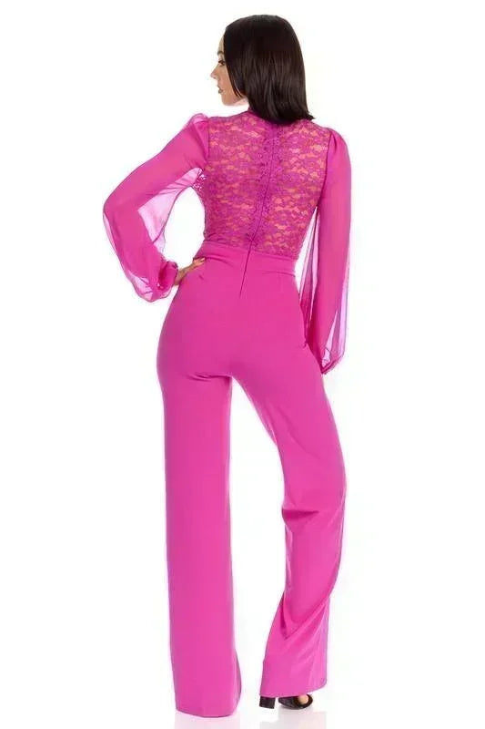 Mock neck w/ front crotchet details jumpsuit - PRIVILEGE 