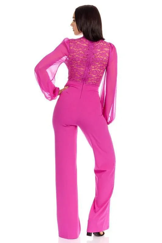 Mock neck w/ front crotchet details jumpsuit - PRIVILEGE 