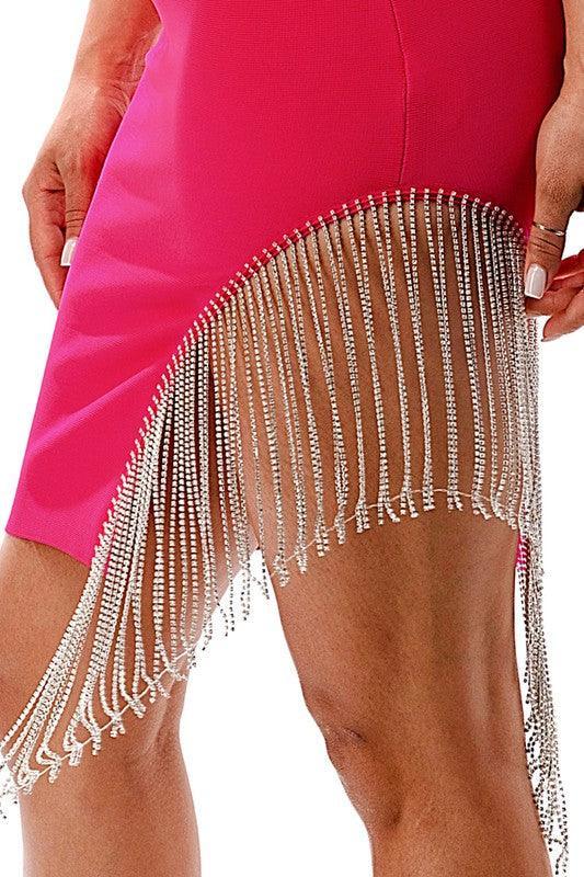 BANDAGE DRESS WITH RHINESTONE DETAIL - PRIVILEGE 