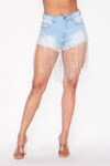 Rhinestone Fringe Denim Shorts - PRIVILEGE 