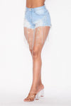 Rhinestone Fringe Denim Shorts - PRIVILEGE 