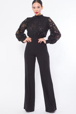 CROCHET PRINT TOP FASHION JUMPSUIT - PRIVILEGE 