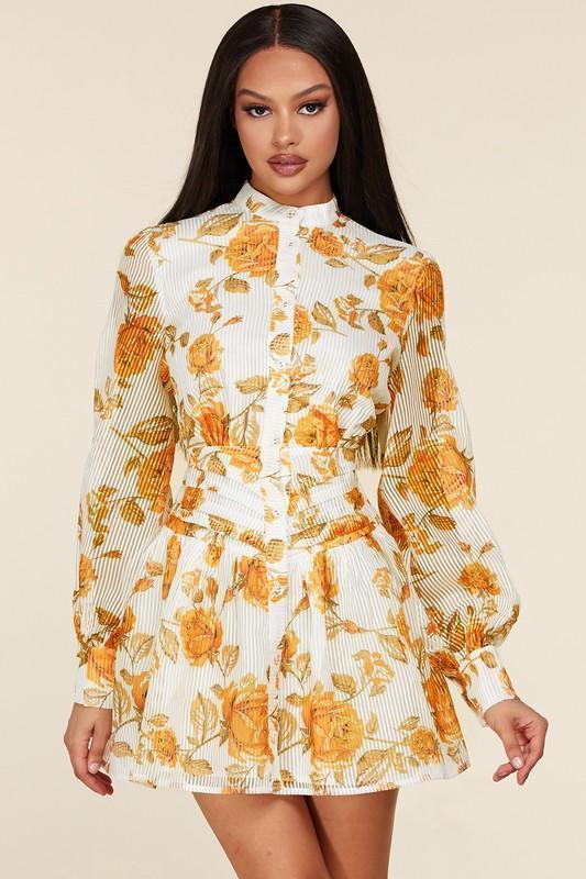 Long Sleeve Mini Dress with white and mesh stripe - PRIVILEGE 