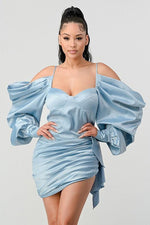 ELEGANT SATIN OFF SHOULDER MINI DRESS - PRIVILEGE 