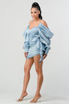 ELEGANT SATIN OFF SHOULDER MINI DRESS - PRIVILEGE 