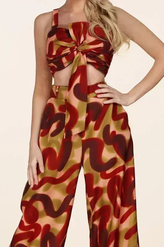 BOLD RUST PRINT 2 PC PANT SET - PRIVILEGE 