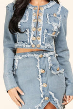 MILITARY STYLE DENIM JACKT AND SKIRT SET - PRIVILEGE 