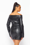 Vegan Leather Off Shoulder Moto Dress - PRIVILEGE 