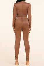 BROWN SUEDE KEY JUMPSUIT - PRIVILEGE 