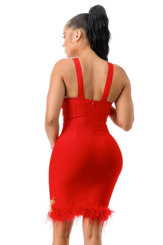 BANDAGE FEATHER DRESS - PRIVILEGE 