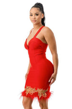 BANDAGE FEATHER DRESS - PRIVILEGE 