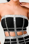BANDAGE OPEN DETAIL RHINESTONE DRESS - PRIVILEGE 