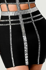 BANDAGE OPEN DETAIL RHINESTONE DRESS - PRIVILEGE 