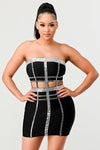 BANDAGE OPEN DETAIL RHINESTONE DRESS - PRIVILEGE 